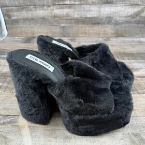 Steve Madden Black Faux Fur Platform Heels